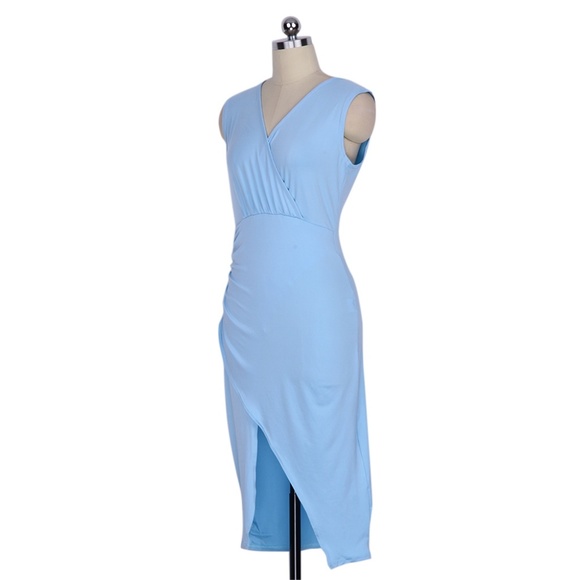 Powder Blue Bodycon Sleeveless Rouched Dress S - Picture 5 of 5